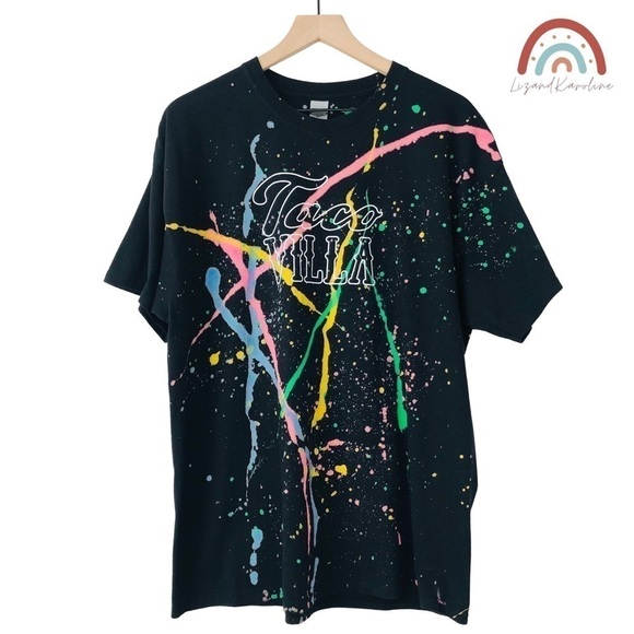 Taco Villa Splatter Tee Tie Dye Love Serve All T-Shirt Top - Picture 1 of 8